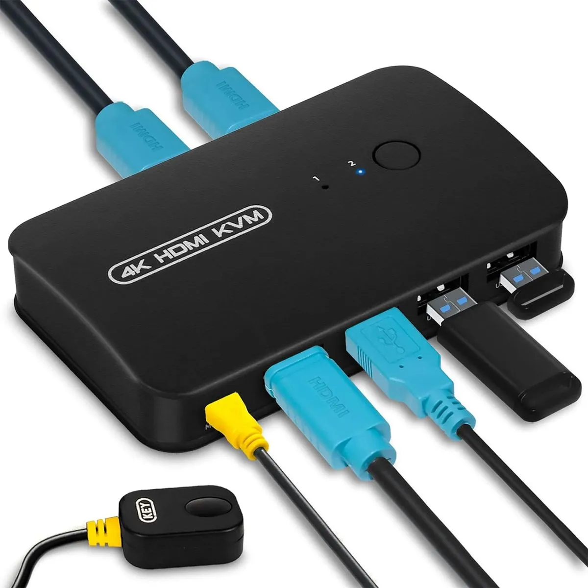 4K HDMI HD USB KVM Switch 2 Port Selector Box for 2 Computers