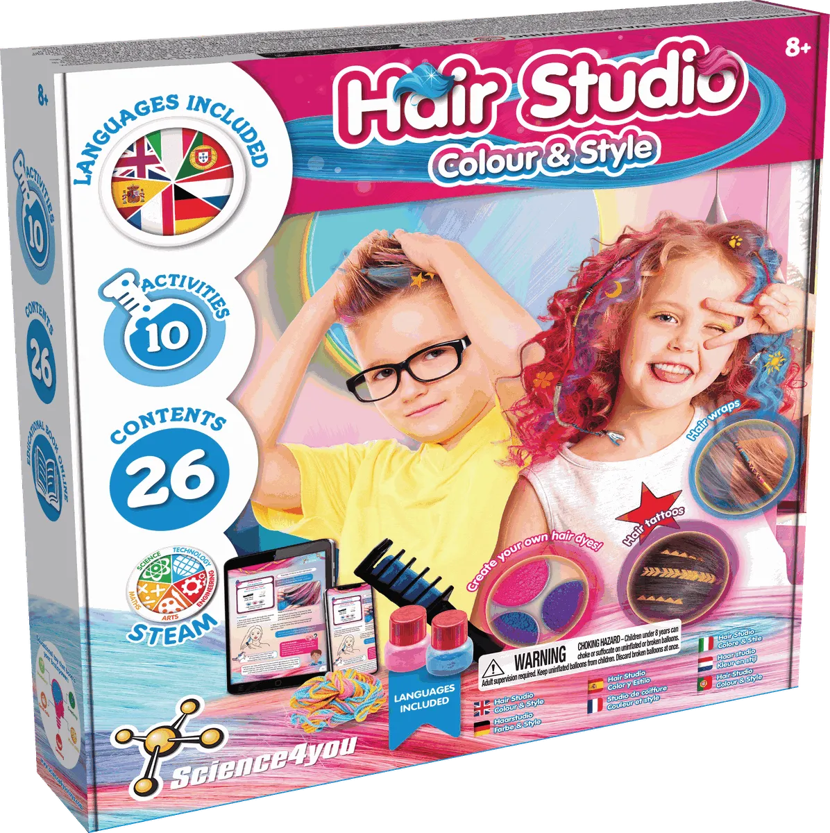 Science4you - Hair Studio - Washable Hair Chalk & Strands for Kids 8+