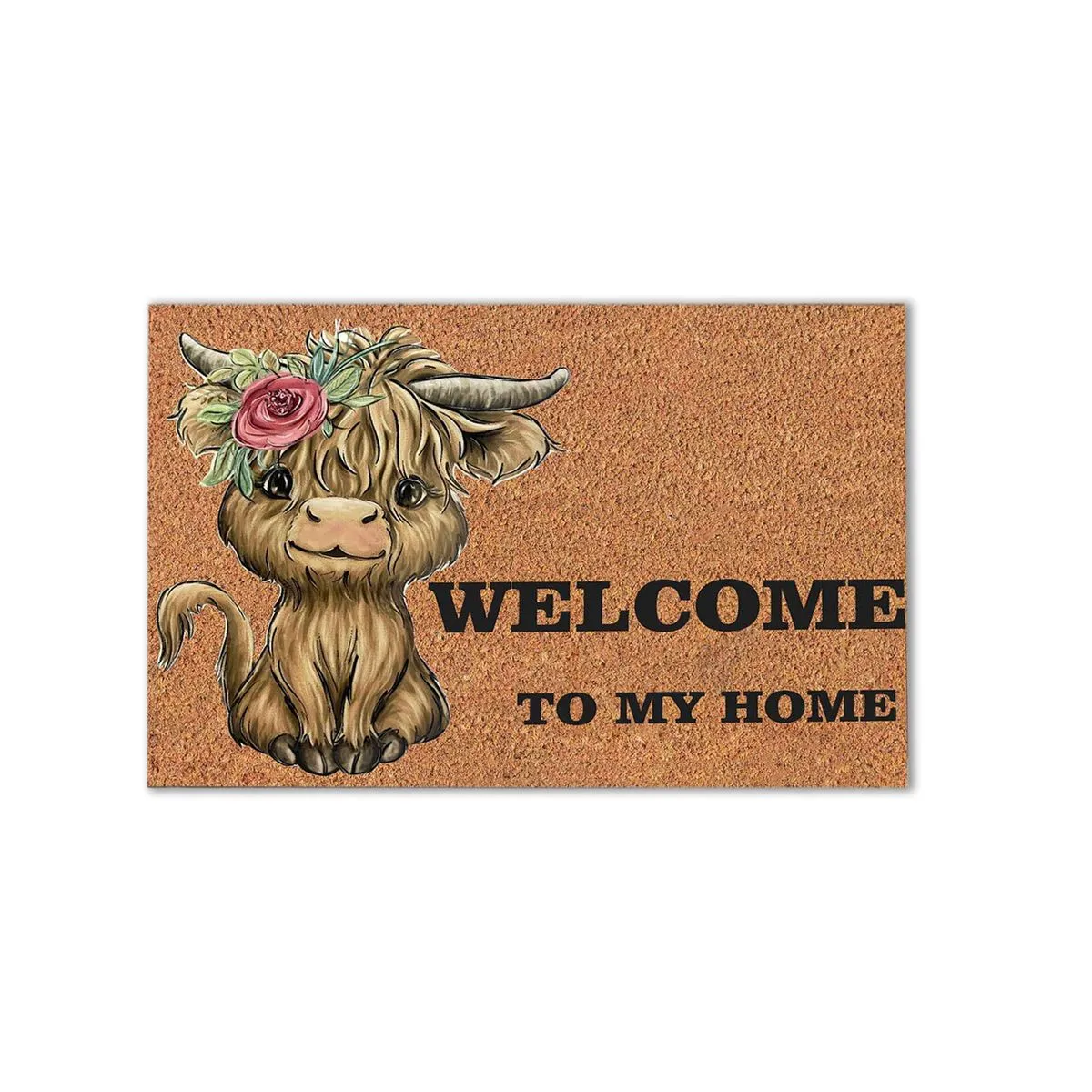 Friendly Doormat Non-Slip Highland Cow compatible with Home Garden
