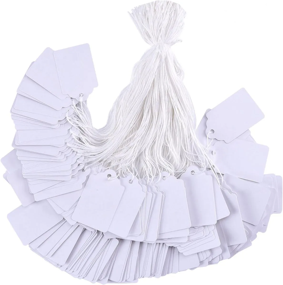Price Tags w/ String Attached, 100pcs White Marking Merchandise Strung Tags