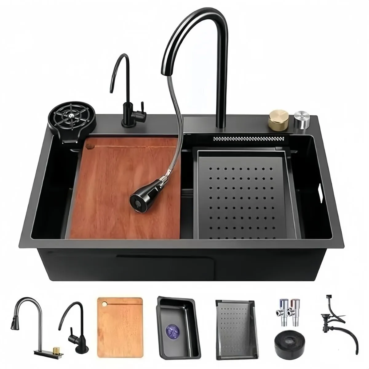 60CM Stainless Steel Single Bowl Kitchen Sink With Faucet & Downpipe