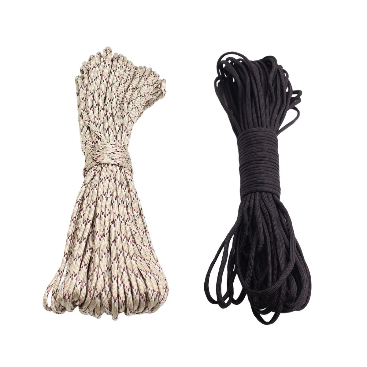 2 Pieces Tactical Paracord Cords Umbrella Braided Ropes 31m Parachute Ropes - Black+Beige Camouflage