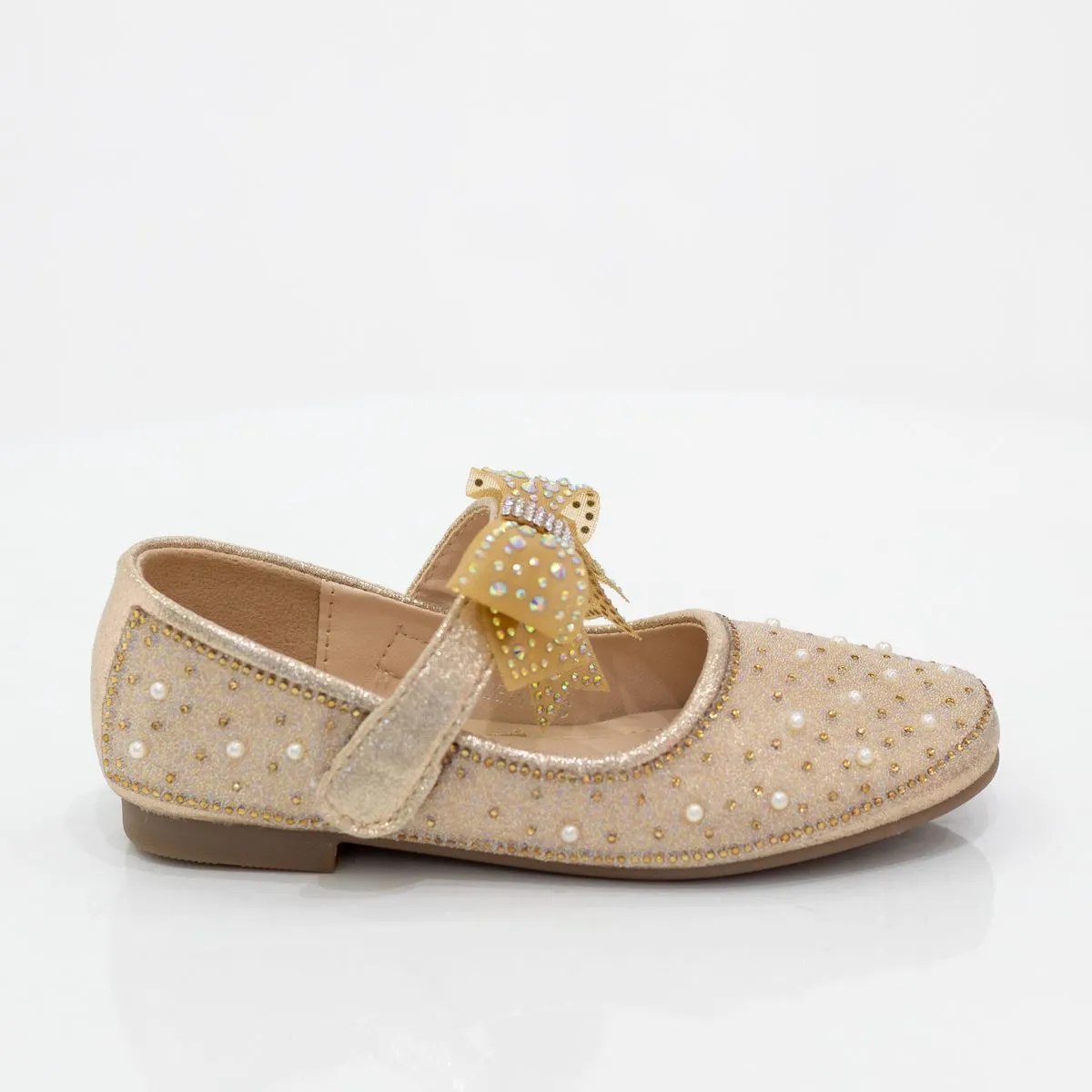 LaMara Paris Pabla infant girls diamante pump with bow belt champagne