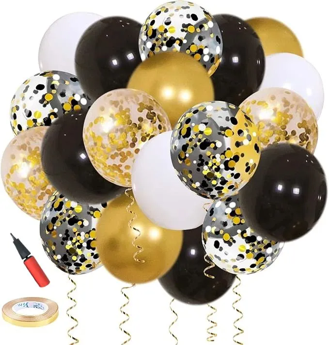 60 Piece Black Gold Confetti Latex Balloons