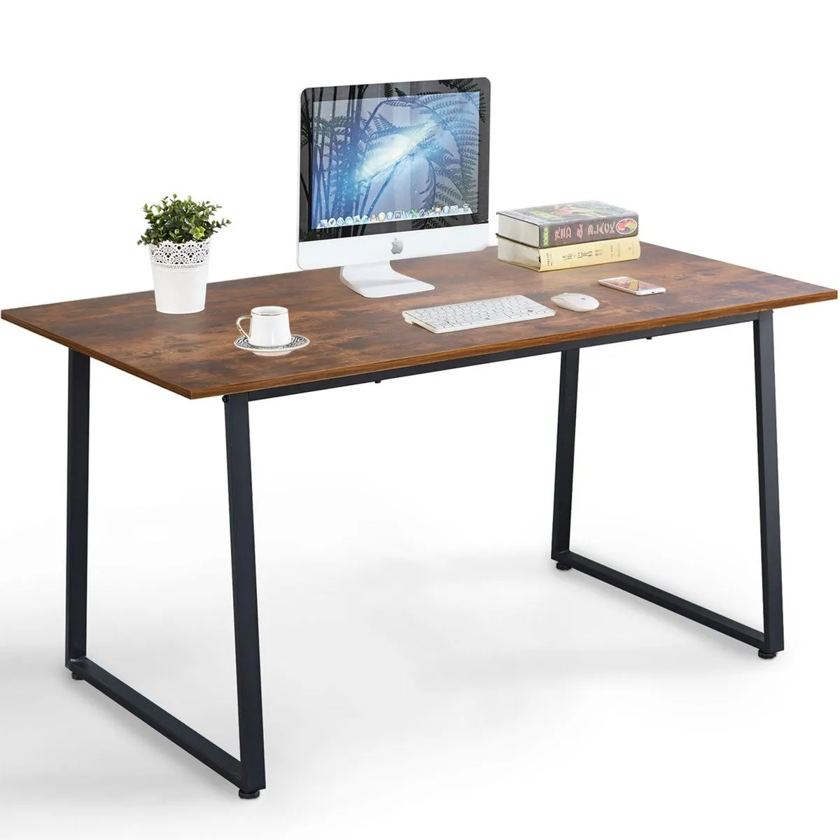 Office Desk Simple Wood Dining Table Kitchen Computer Table - Burning Wood