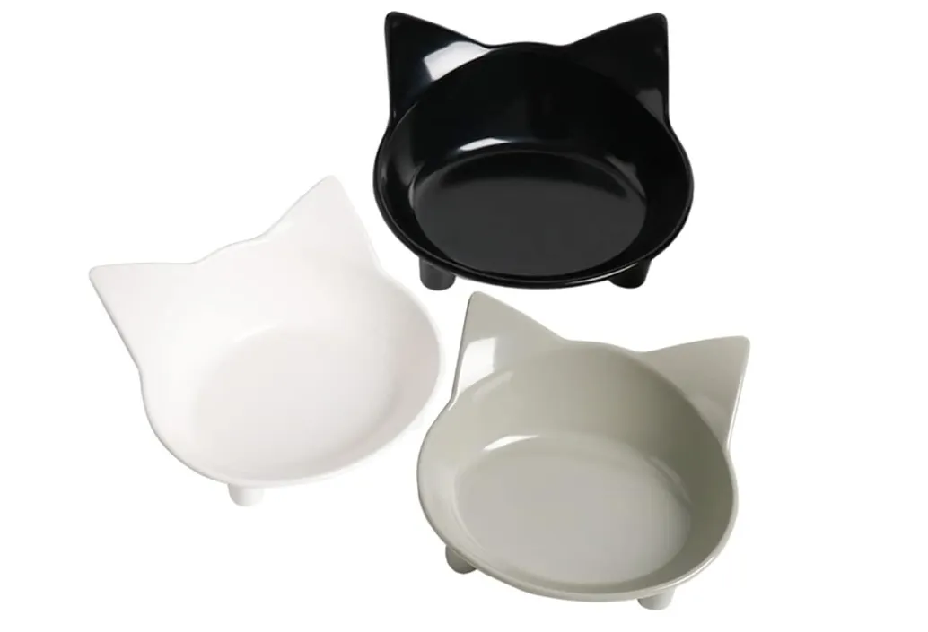 3Piece Pet Bowl Non-Slip Shallow Food-Grade Whisker Relief - Black+White+Grey
