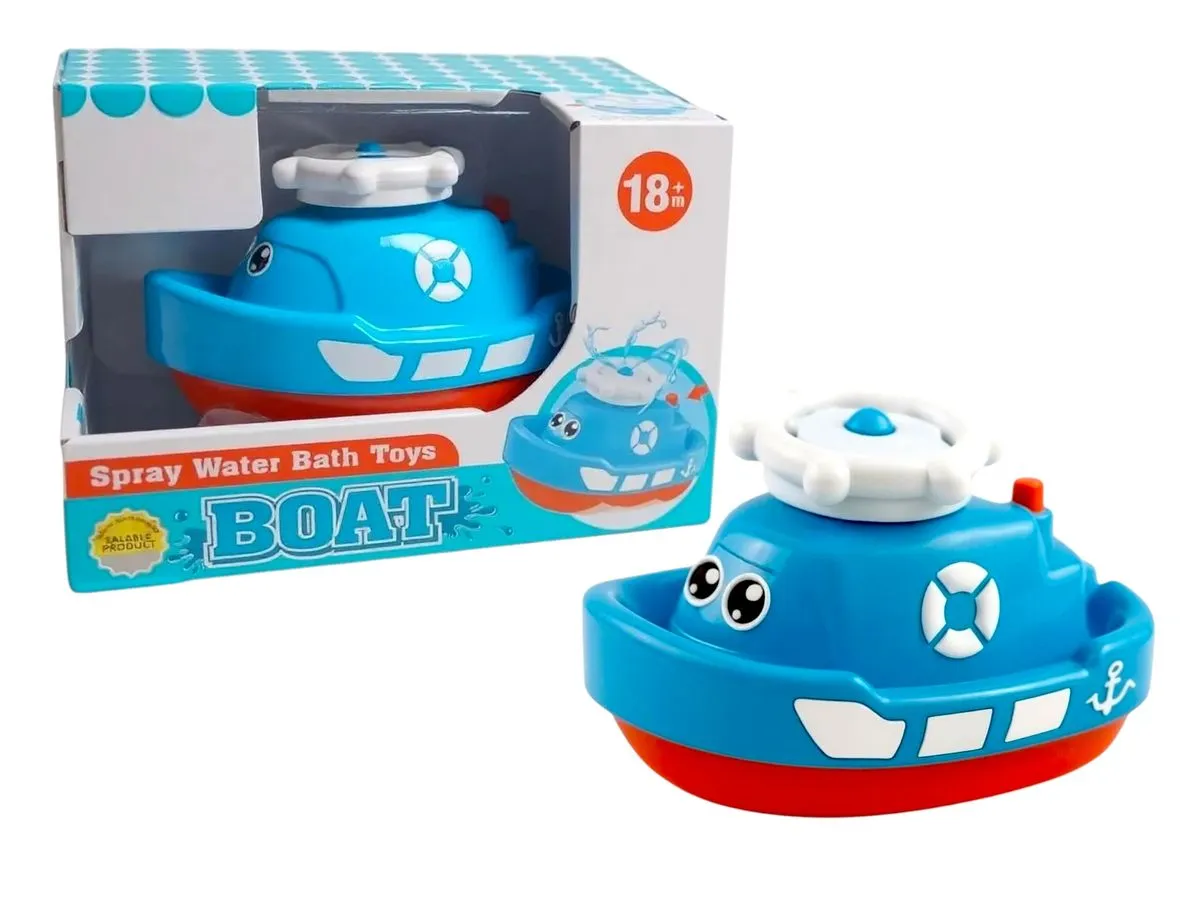 Splash & Play Rotating Water Spray Boat Interactive Bath Toy for Toddlers! - Blue