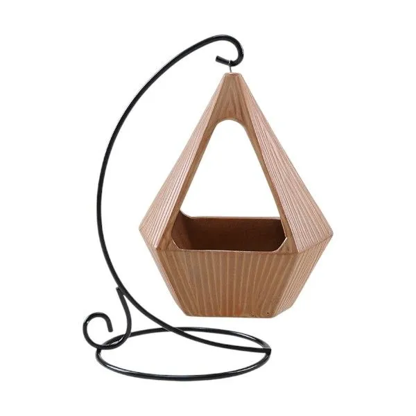Geometric Hexagon Mini Planter - Brown & Black