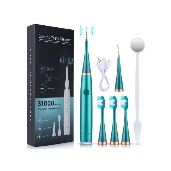 Ultrasonic Electric Teeth Cleaner & Dental Calculus Remover Kit (Green)
