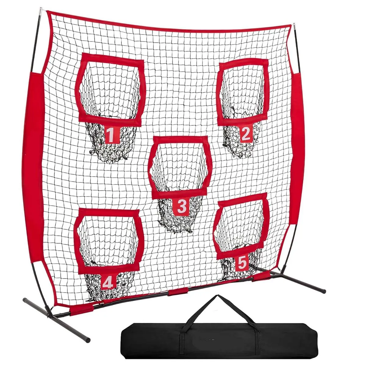 Rugby Football Training Net - 7ftx7ft 5 Target Pockets w/ Carry Bag
