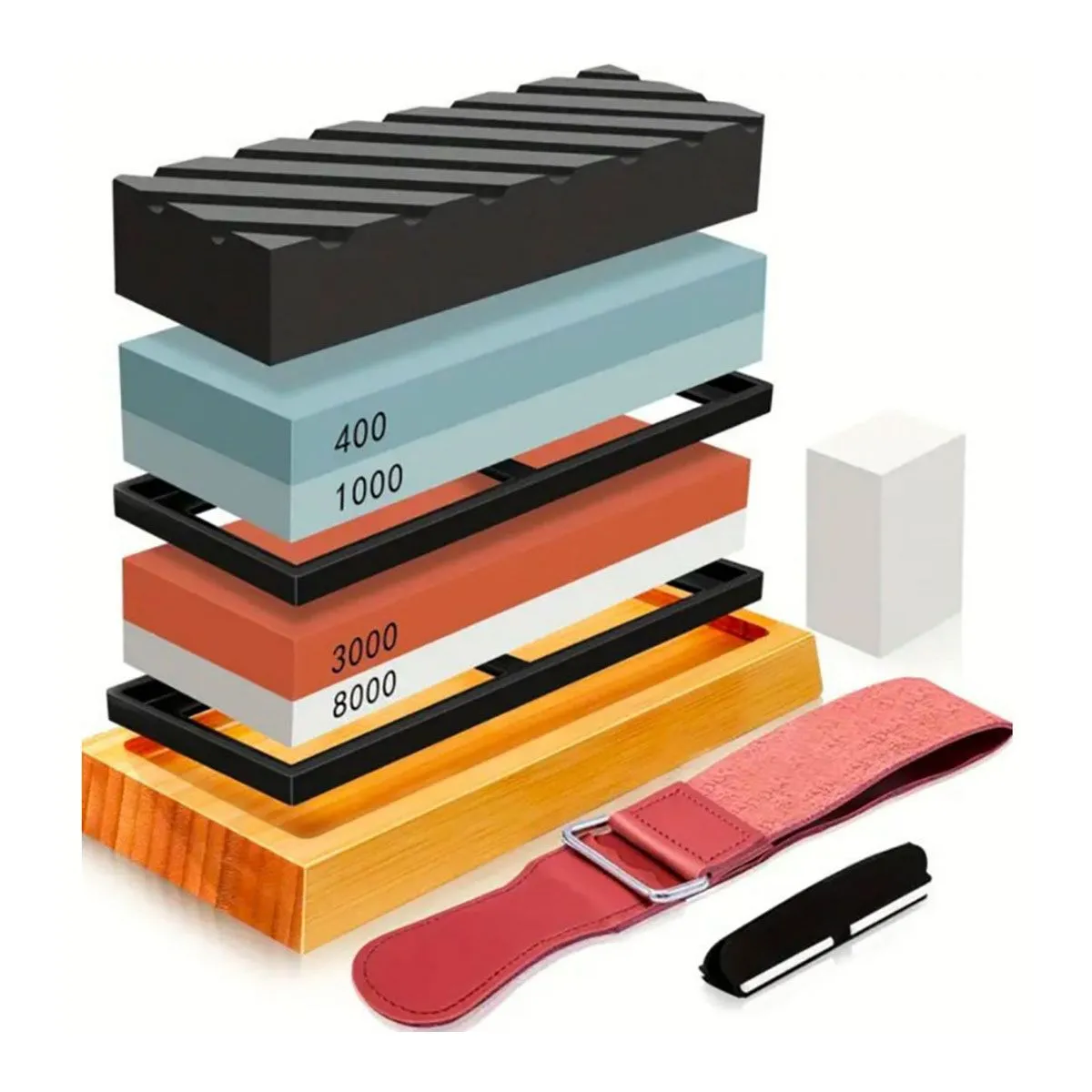 Knife Sharpening Stone Set Whetstone 4 Side Grit 400/1000 3000/8000