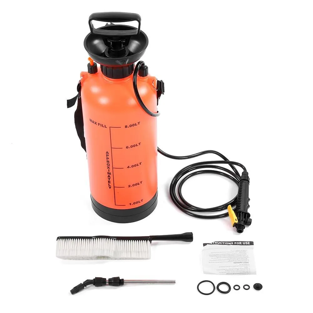 8L Manual Pressure Garden Sprayer with Nozzle and Brush for Car Washing