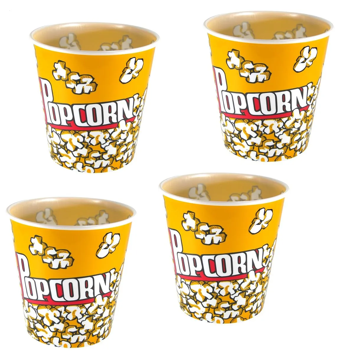Plastic Popcorn Bucket Style Bowl - Set of 4 - Yellow