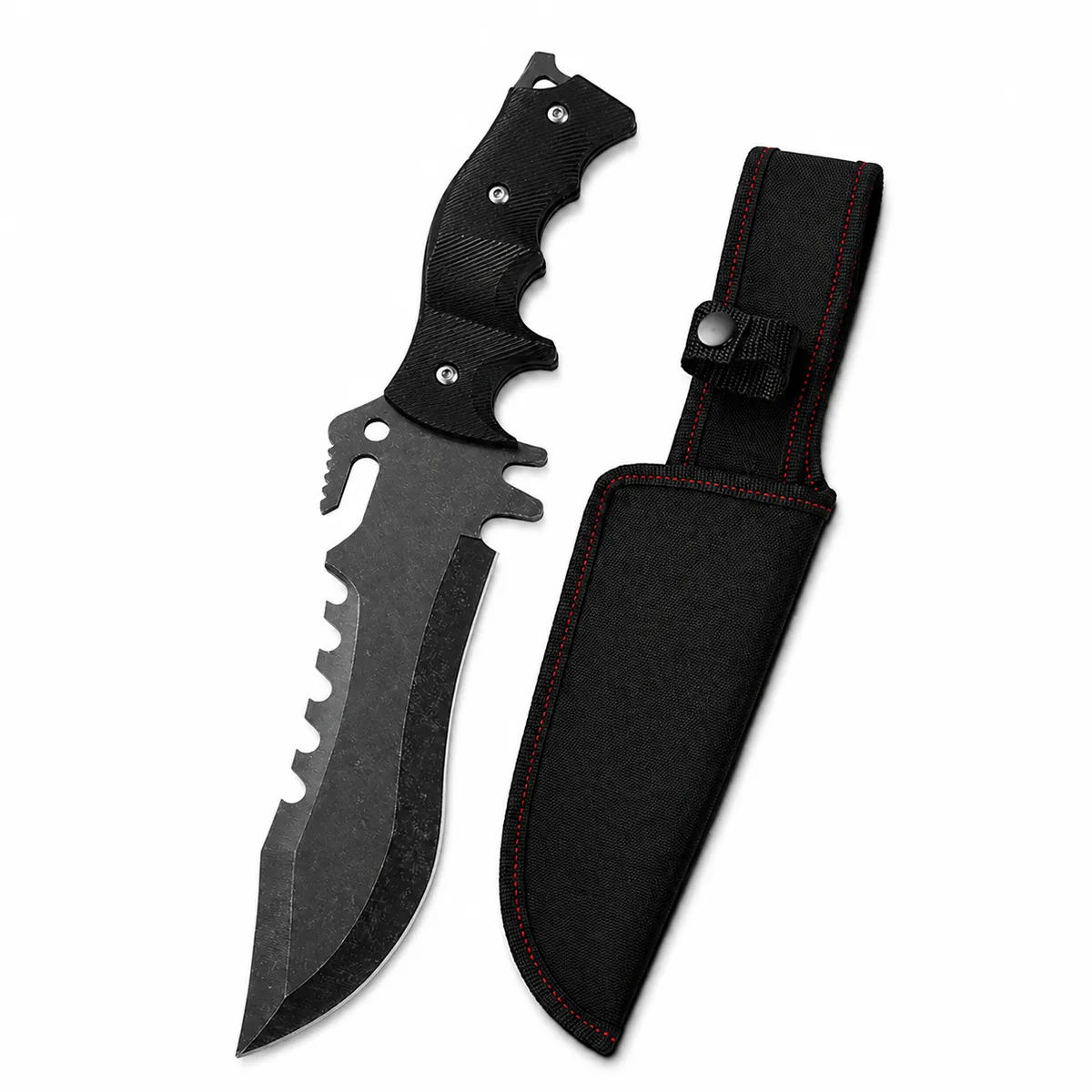 Full-Tang Hunting Knife with Sheath - Serrated Fixed Blade