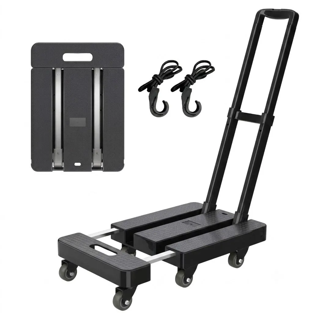 Foldable Hand Truck, 220lbs Heavy-Duty Luggage Cart with Extendable Base