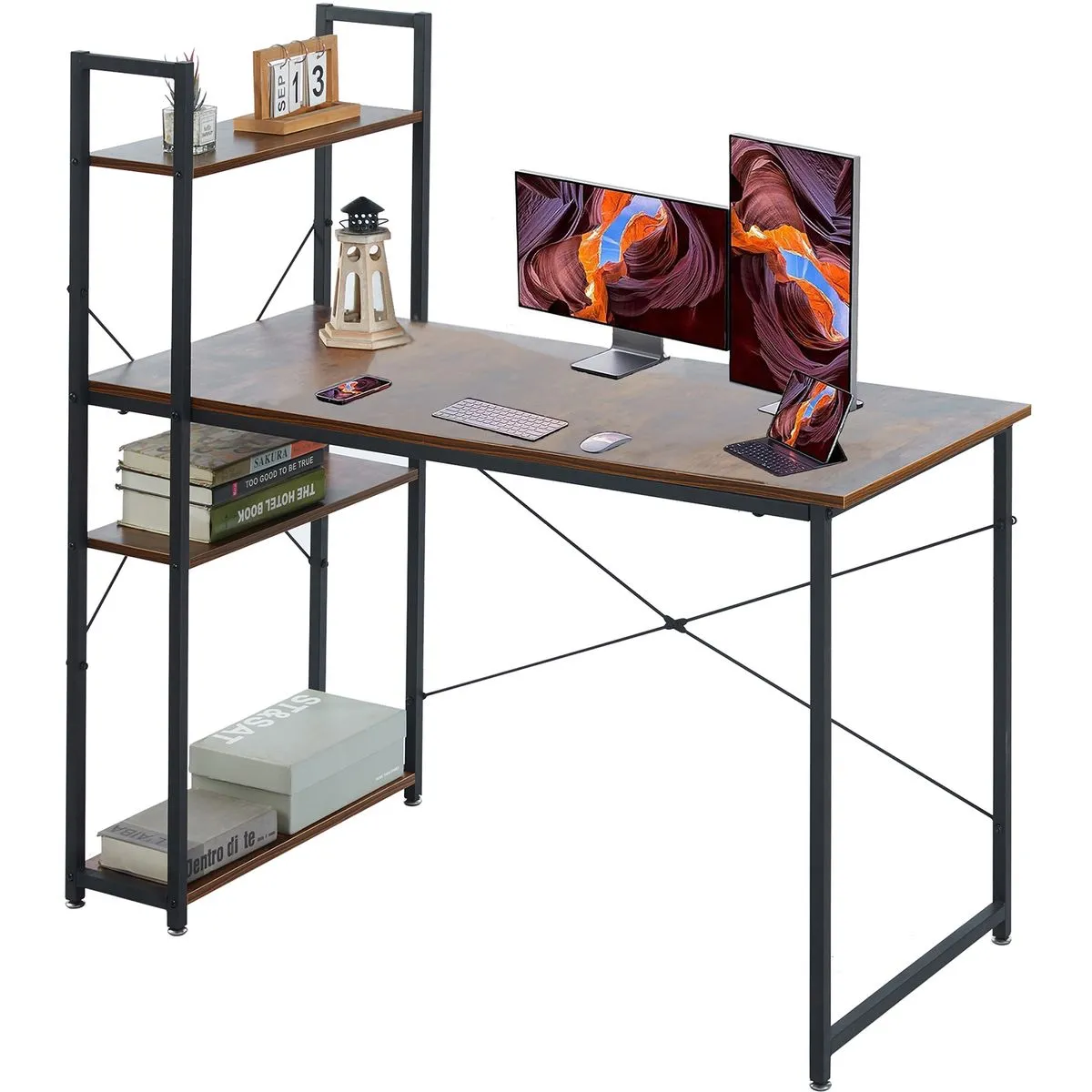 Work Desk Office Computer Workstation with Shelves Student Desk Table - Berlin Rustic