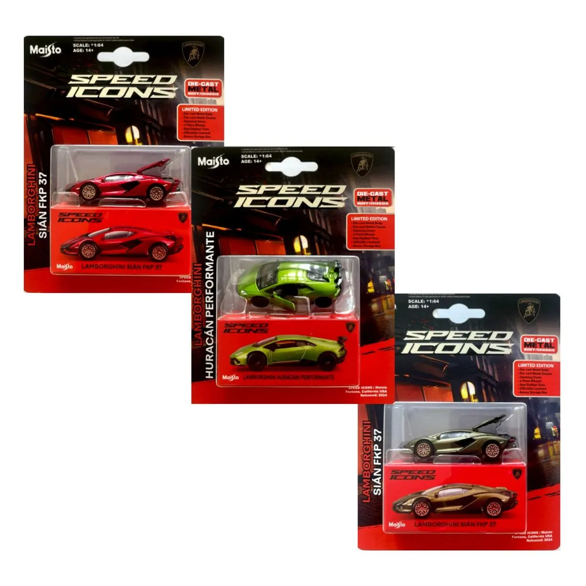 Maisto Scale 1:64 Lamborghini Speed Icons Bundle - Set of 3 Diecast Models