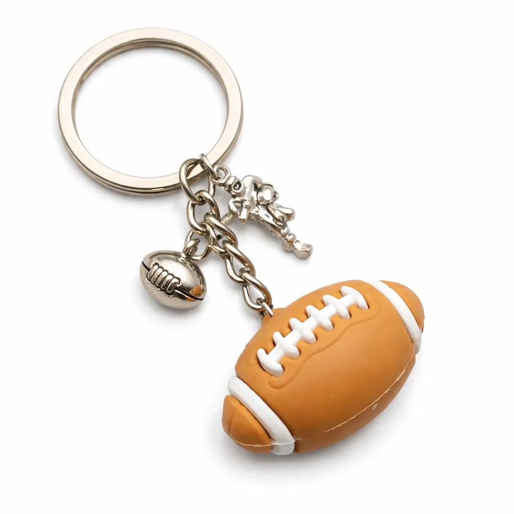 2 Pack - American Football Charm Keychain - Brown & White