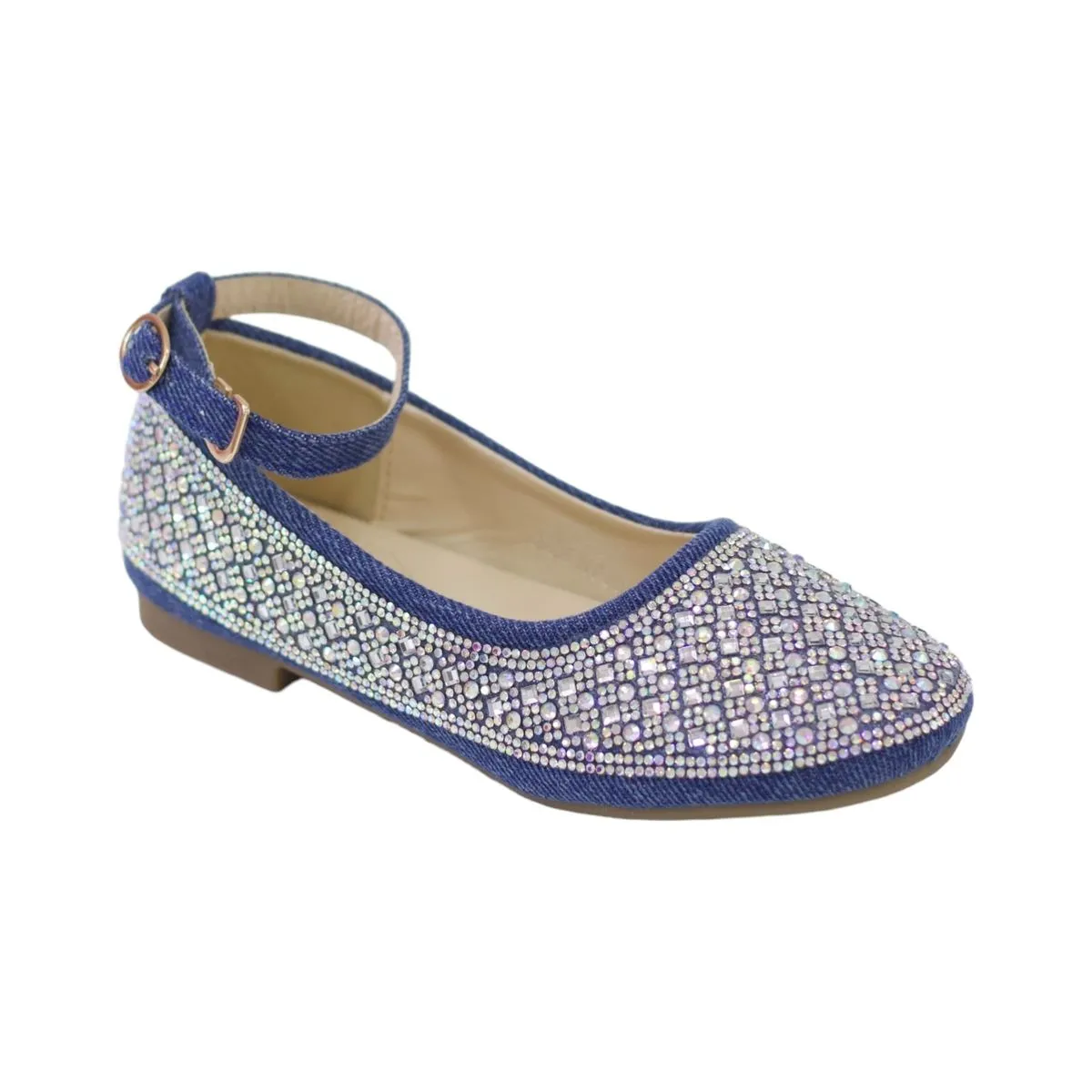 LaMara Paris Millie Girls Denim Ballerina With Pearls Blue