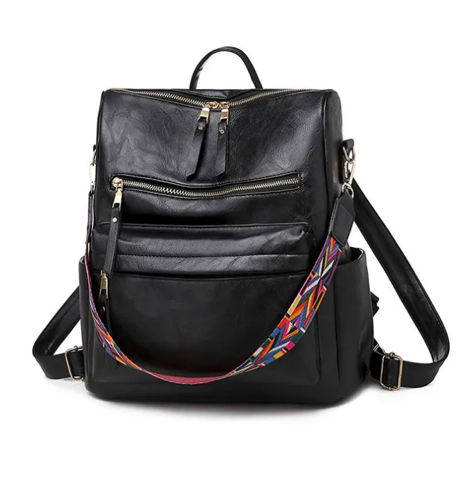 Leather Backpack Purse for Women Large Designer Travel Ladies Satchel - Black