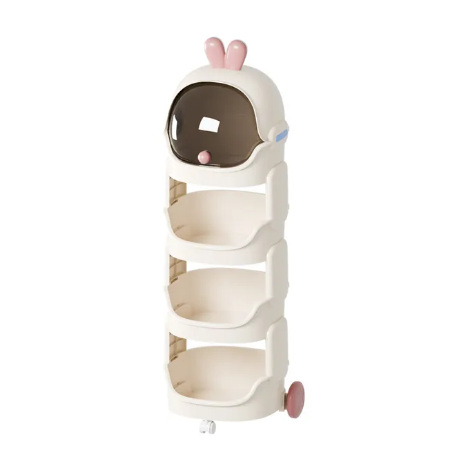 4-Layer Moveable Storage Organizer Trolley Rack with Flip Lid & Wheels - White