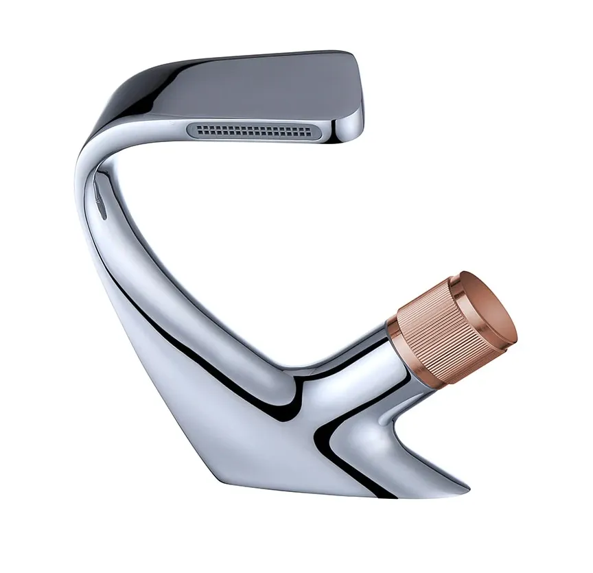 Jack Brown Basin Sink Mixer Waterfall Faucet Bathroom Tap -  Chrome & Gold