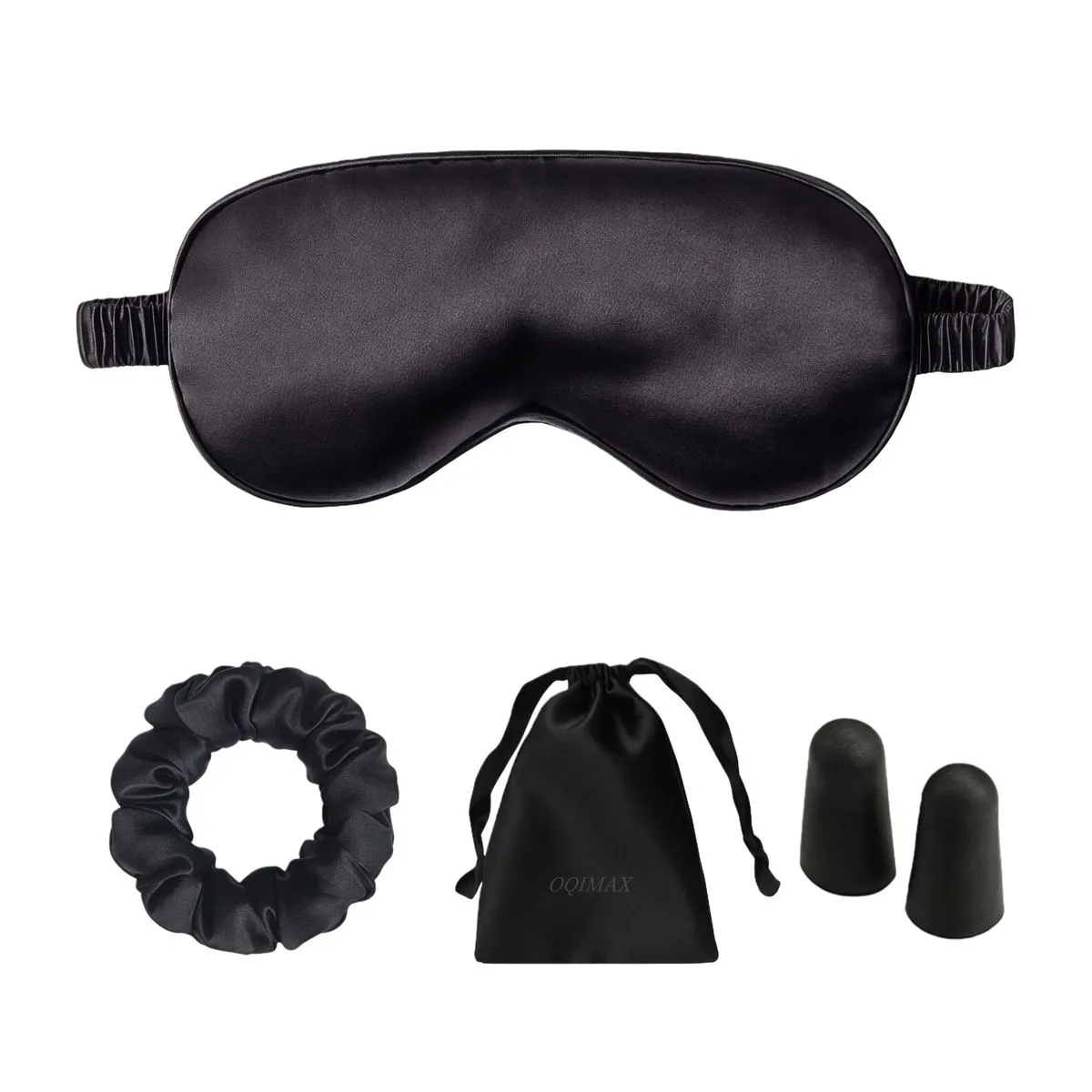 OQIMAX Silk Satin Sleeping Eye Mask Set, w/ Earplugs Hair Tie Storage Bag