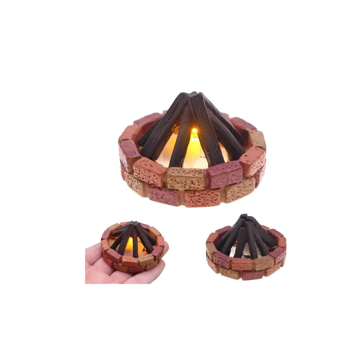 2 Piece Miniature Campfire Light,Fake Campfire Light with Brick Base