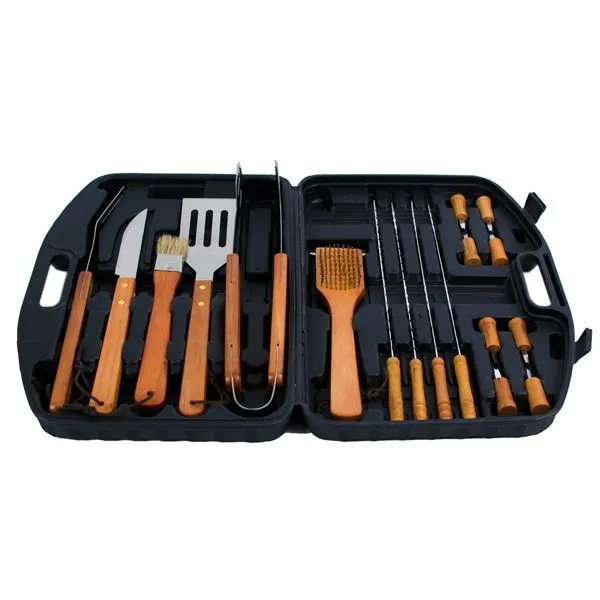 Wood-Handled BBQ/Braai Tool Set In Carry Case - 18 Piece