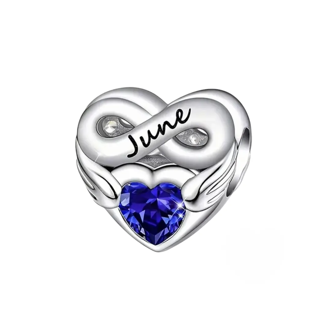 Infinity Heart-Shaped Birthstone Charm for Birth Months - June