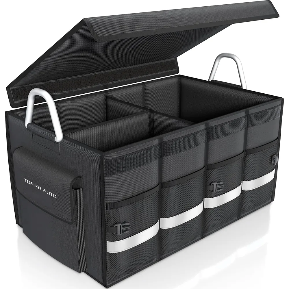 TopikaAuto - 65L Car Trunk Organizer with Lid, Foldable Car Boot Storage - Black