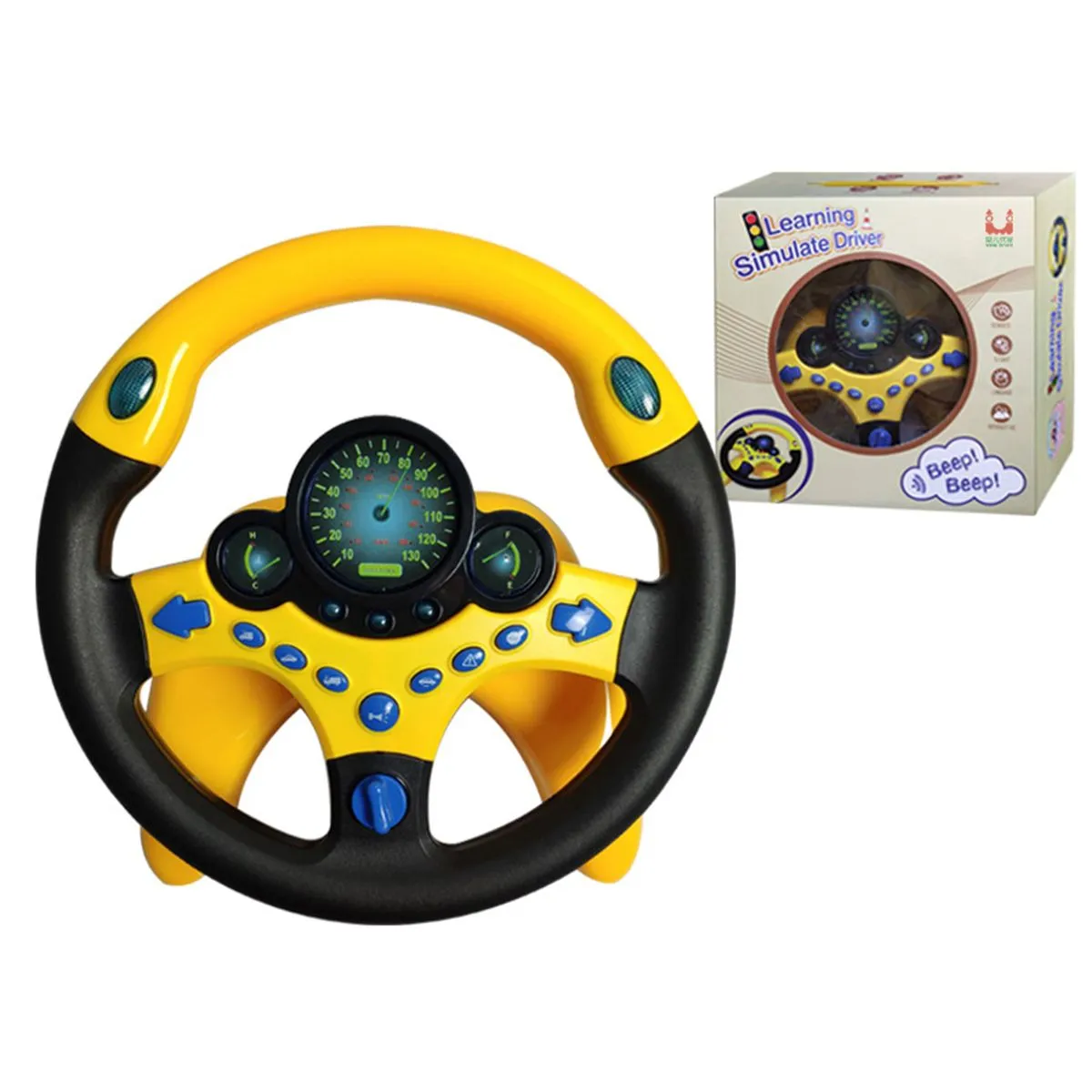 Steering Wheel for Car, Driving Simulated Toy for Kids with Light and Music - Black, Yellow