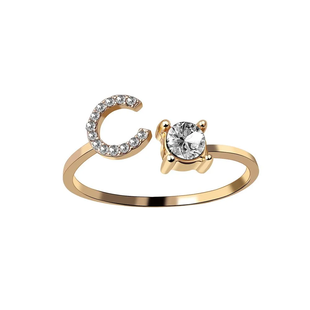 Beloving - Letter Adjustable Opening Rings For Women - Gold - C