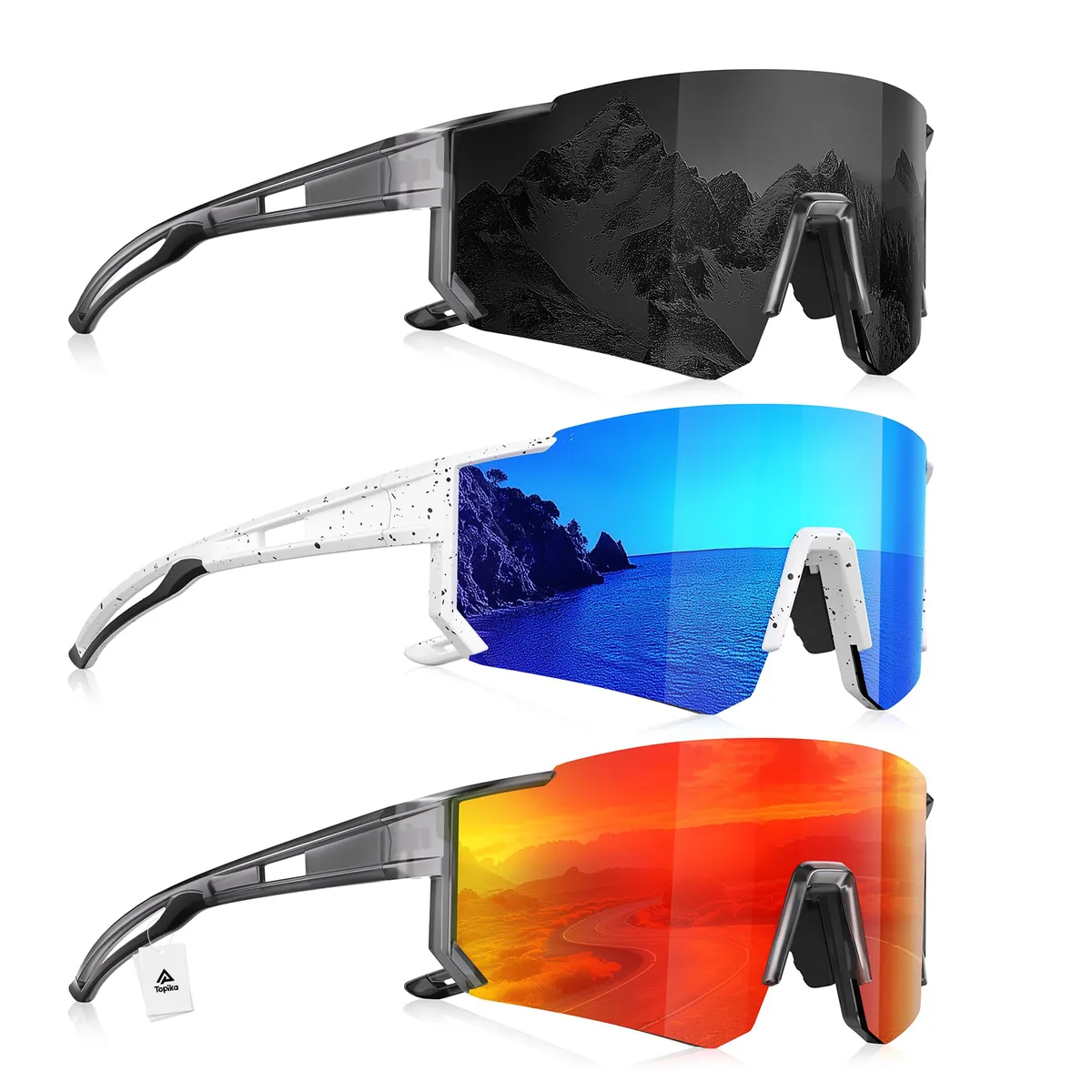 Topika Cycling Glasses Polarised Sports Sunglasses, 3 Pcs Cycle Sunglasses