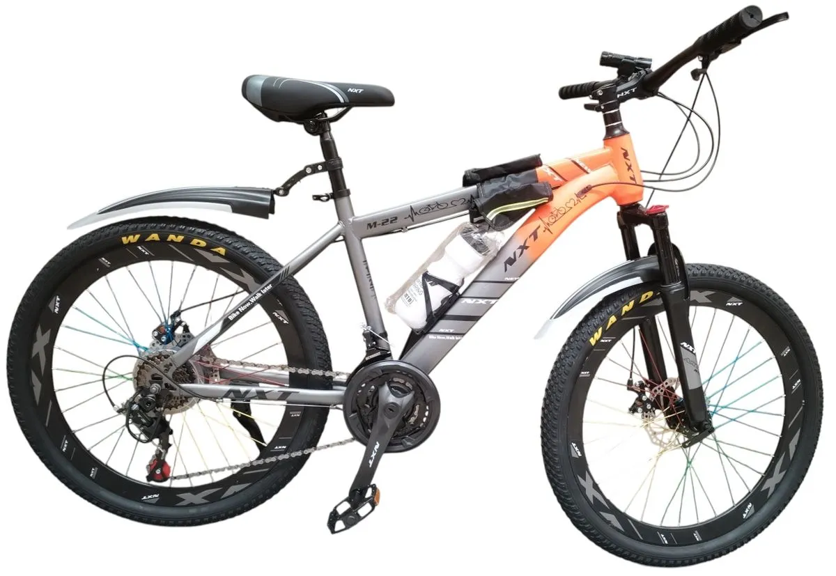 NXT M-22 24-Speed Mountain Bike with Disc Brakes and Suspension Fork - Orange and gray 