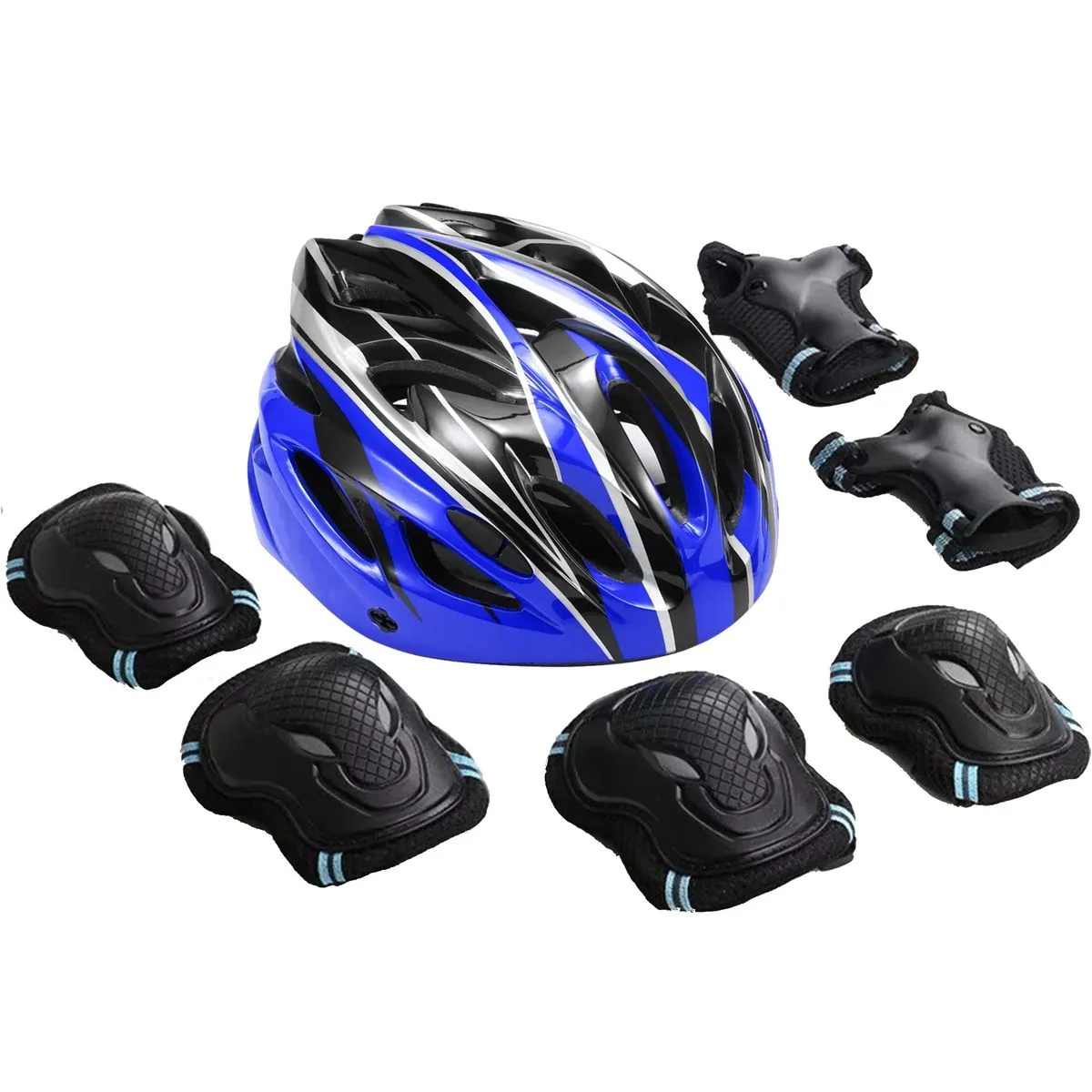 7 Pieces kids Cycling Protective Gear Set Safety Helmet Knee Elbow Pads Set - Blue