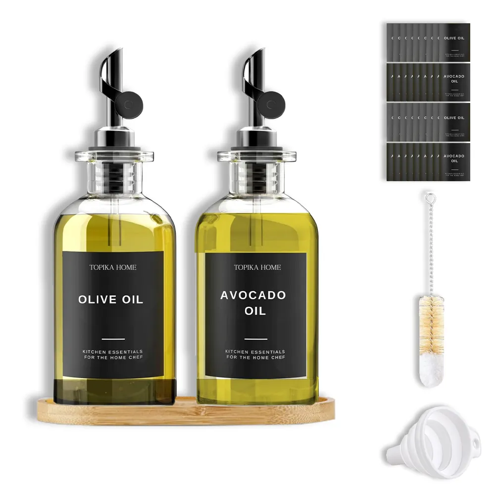 Topika Oil Vinegar Dispenser Set 2/4pcs Glass Bottles with Auto-Open Spouts - Black - 2 Pack