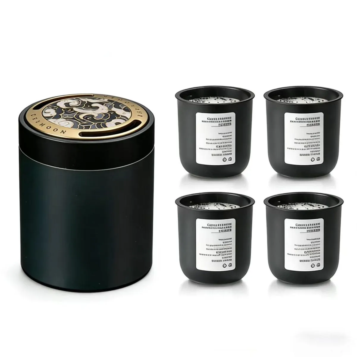Car Air Freshener Set with 4 Refills, Long-Lasting Solid Perfume for Car - Black