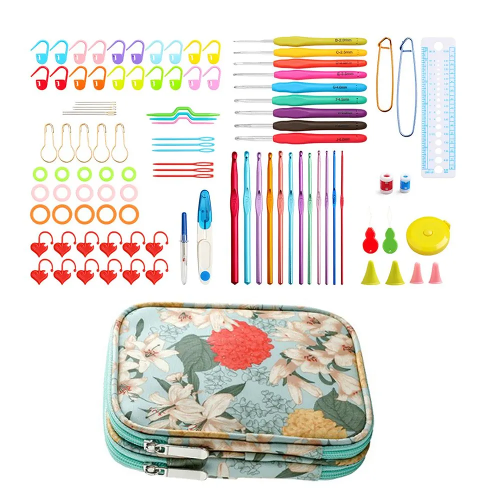 Ergonomic Handles DIY Knitting Needles Crochet Hooks Kit with Storage Bag