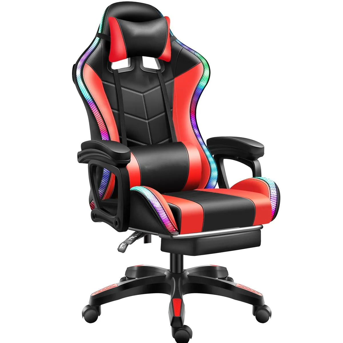 Gaming Chair Ergonomic Computer Chair with RGB Lights and Lumbar Support - Black and Red