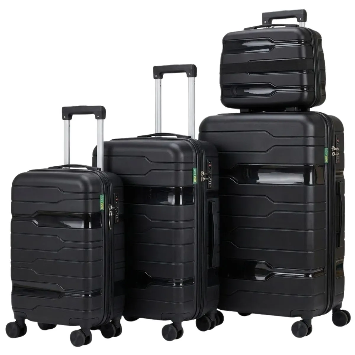 Polypropylene Suitcase Set - 8 wheeler - Glass Shine - 4 Piece - Black