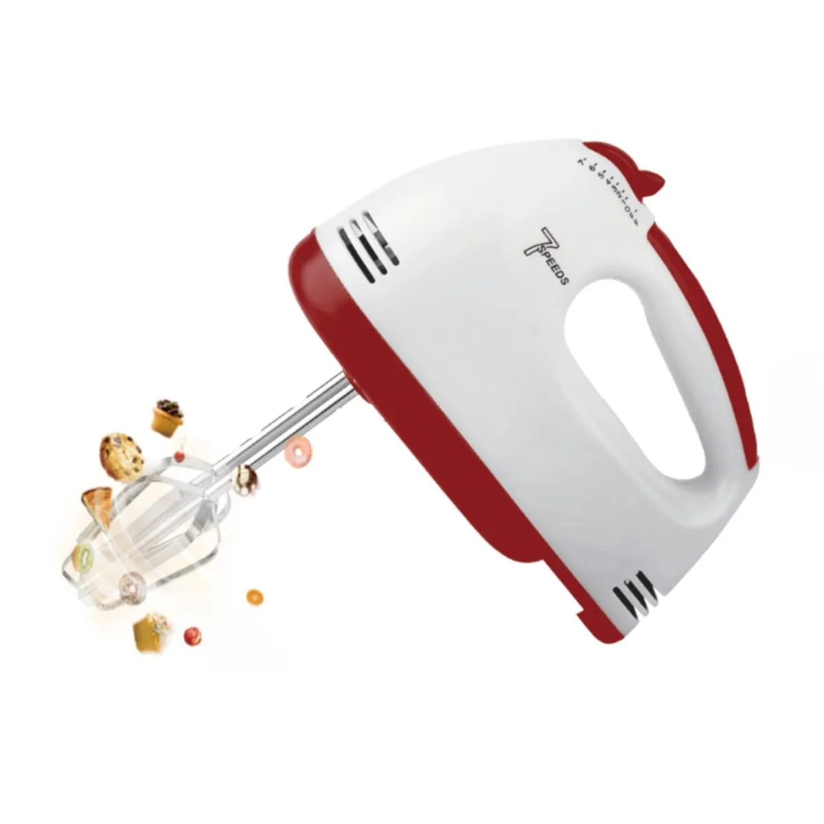 270W 7-Speed Hand Mixer - WHITE & RED