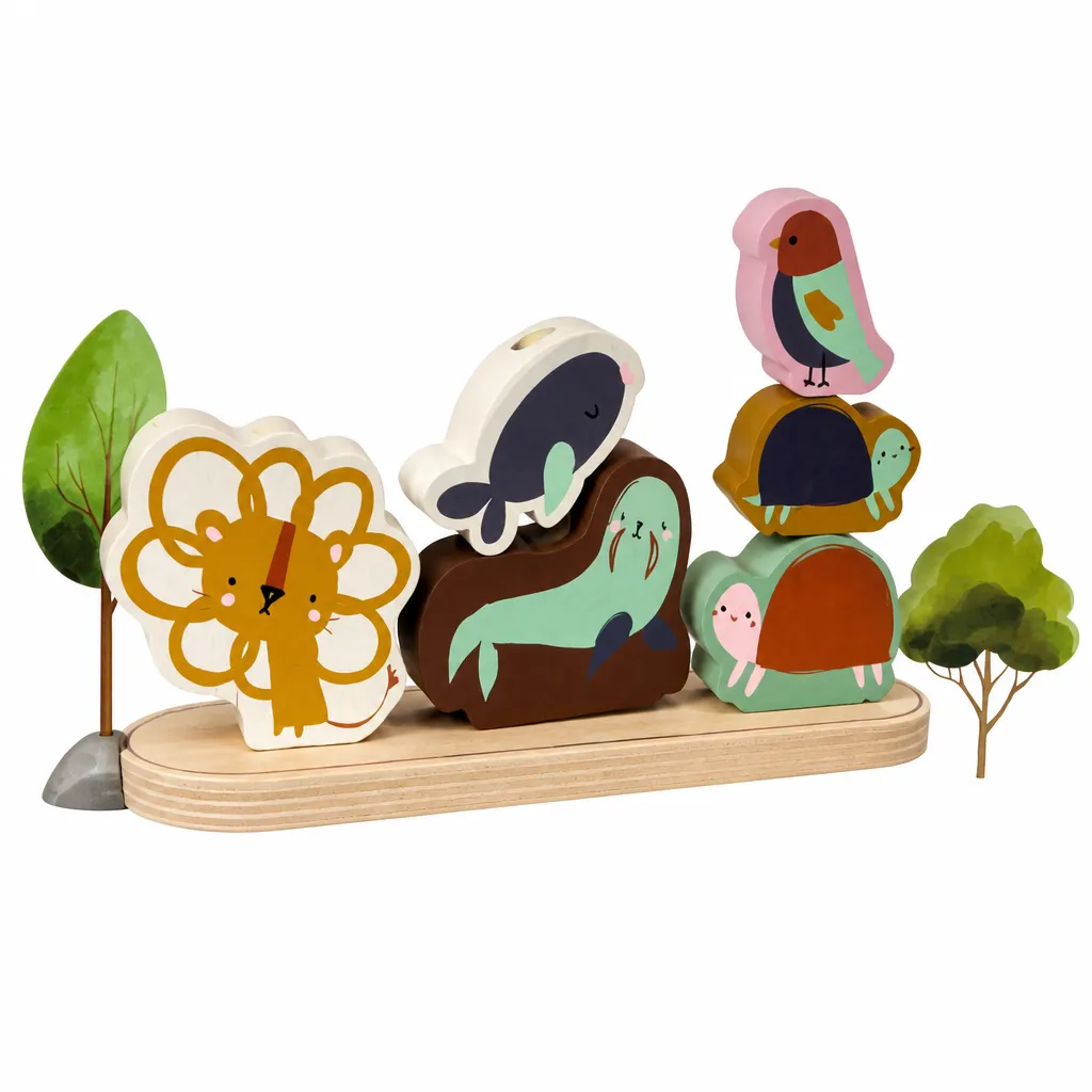 Animal Stacking Toy for Kids Push Along Design Extendable Wooden Body