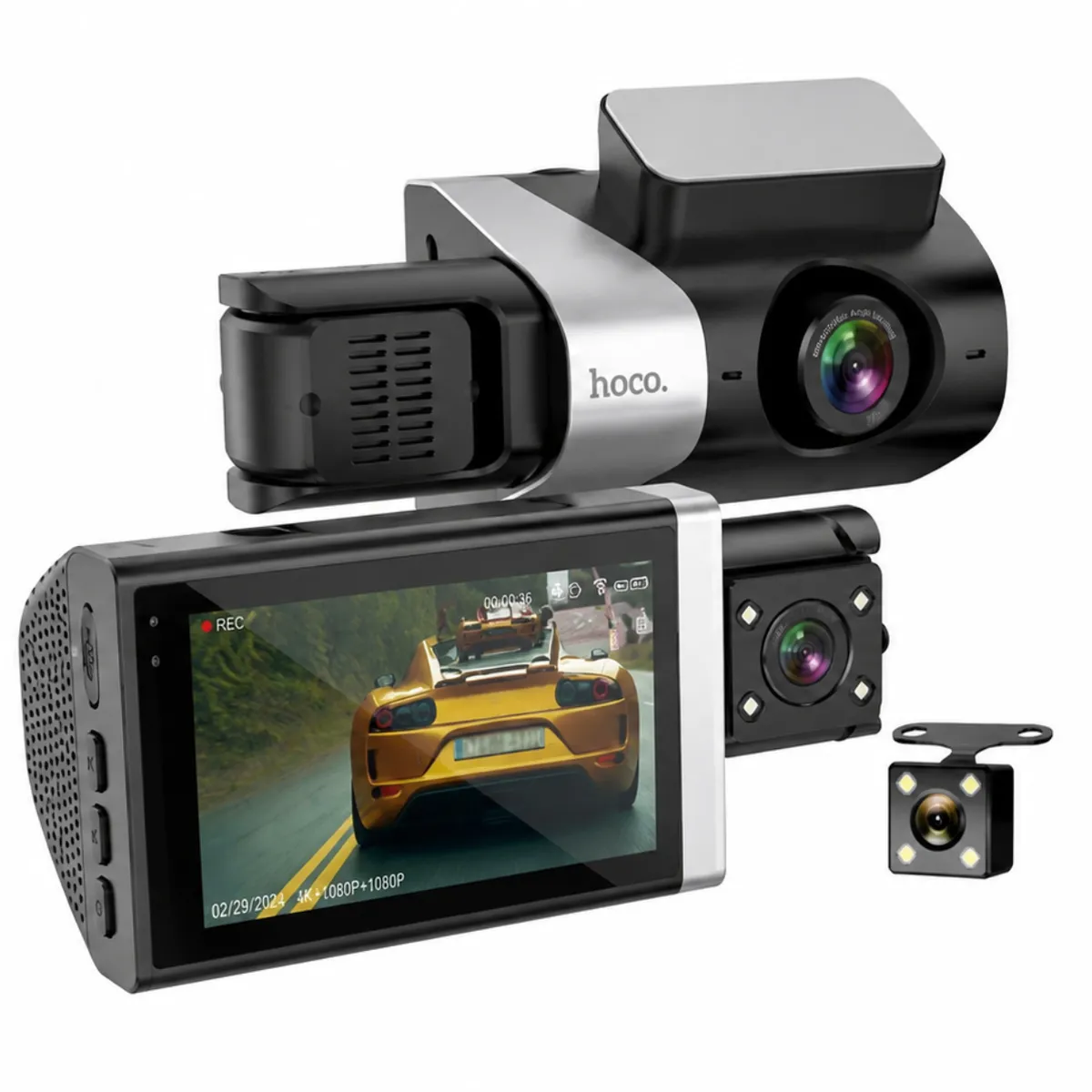 HOCO DI64 Triple Camera WiFi Dash Cam Front Rear Interior Recorder