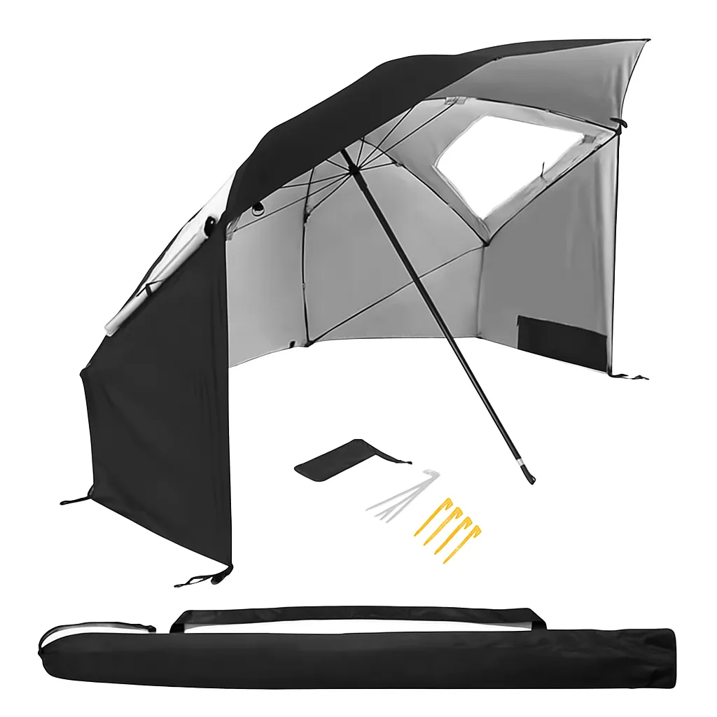 UPF 50+ Sun & Rain Beach Umbrella Shelter Tent, Windows & Carry Bag,Protect - Black