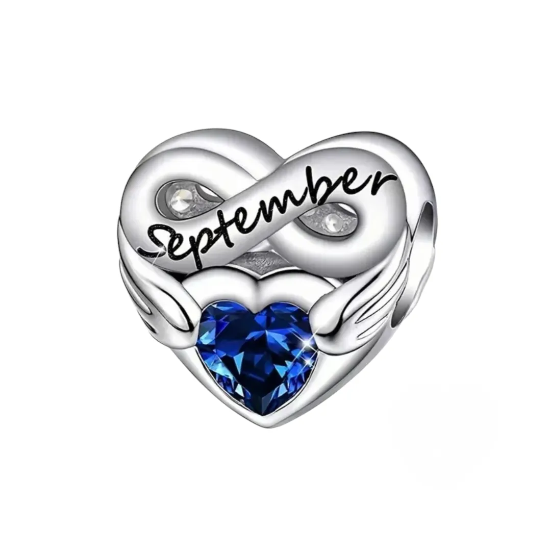 Infinity Heart-Shaped Birthstone Charm for Birth Months - September