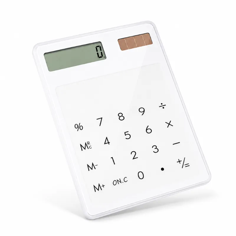 Transparent Touch Calculator-Solar Powered, Silent Slim Design/White
