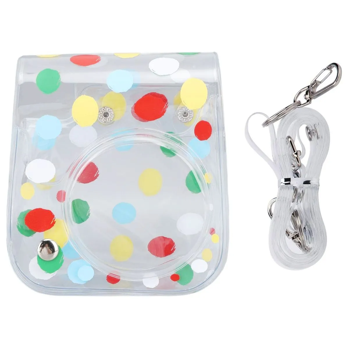 Clear Camera Case Compatible with Fujifilm Instax Mini 11 & Mini 12 Adjustable Strap - Colorful dots