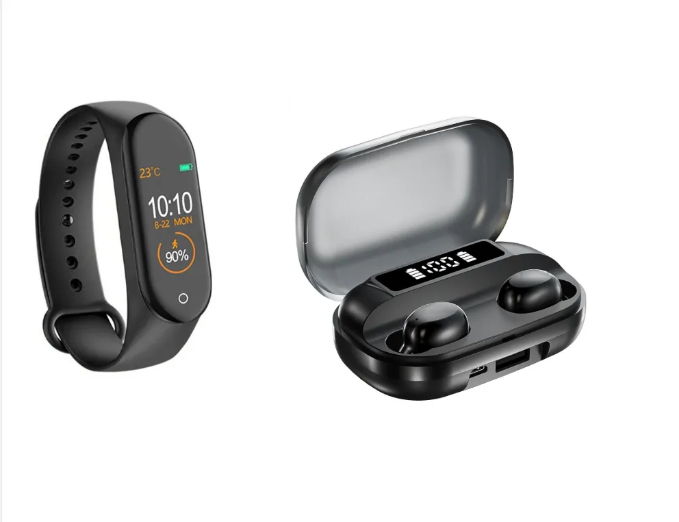 M4 pro smart Band & Wireless Bluetooth Earphones In-Ear - Earbuds with LED - Black