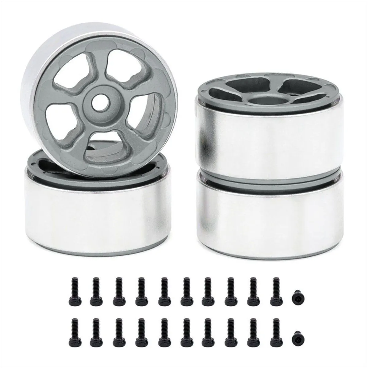 Metal Wheel Rims for 1/24 1/18 Rc Crawler Car Narrow 5-Spokes Grey